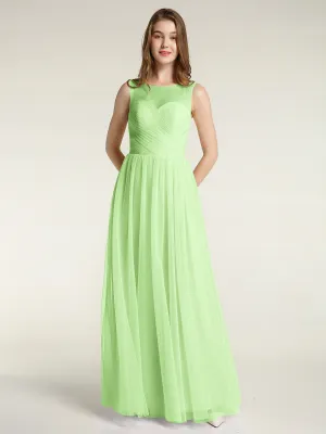 Illusion Neck Cross Tulle Bridesmaid Dresses-Sage