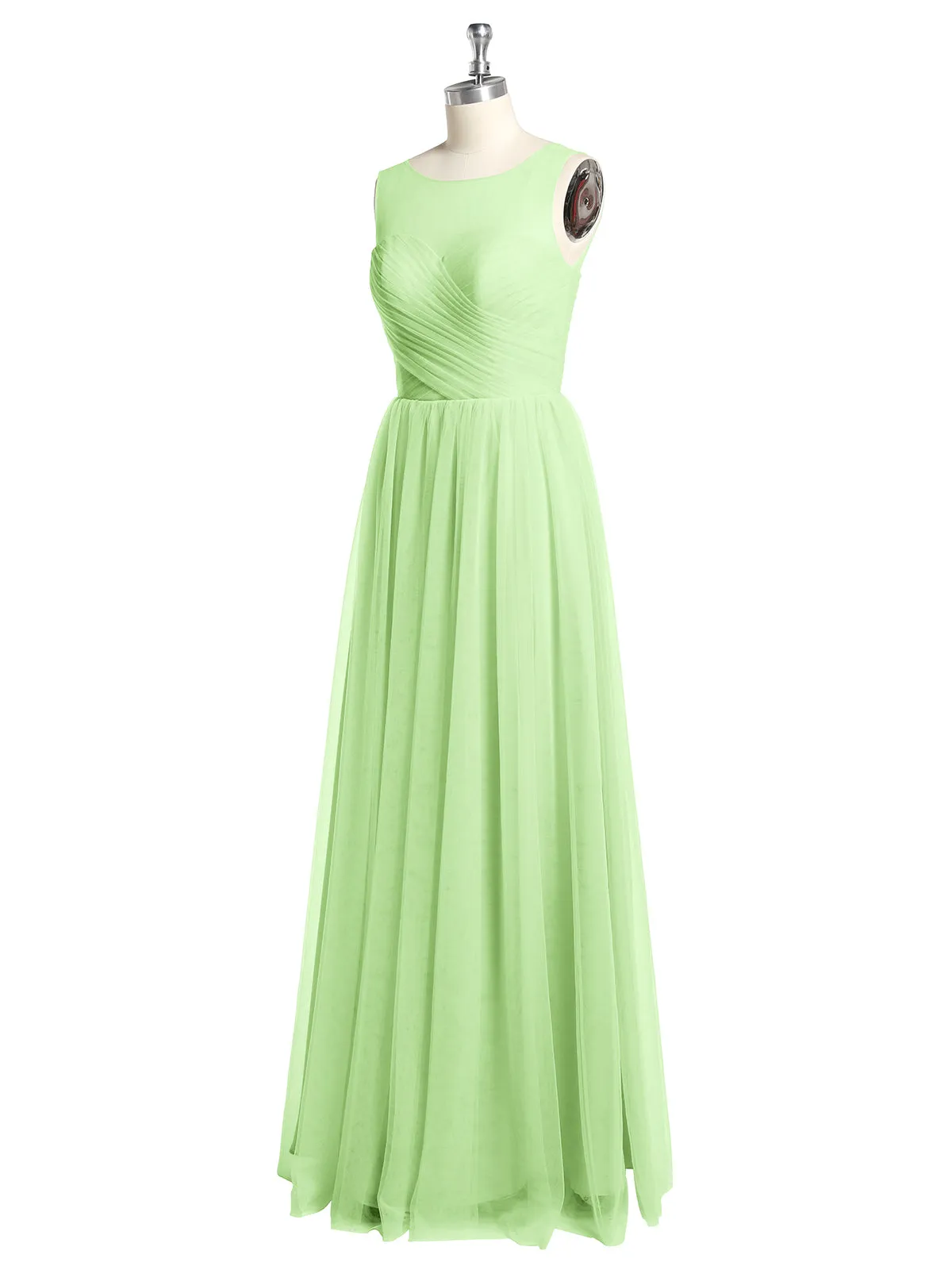 Illusion Neck Cross Tulle Bridesmaid Dresses-Sage