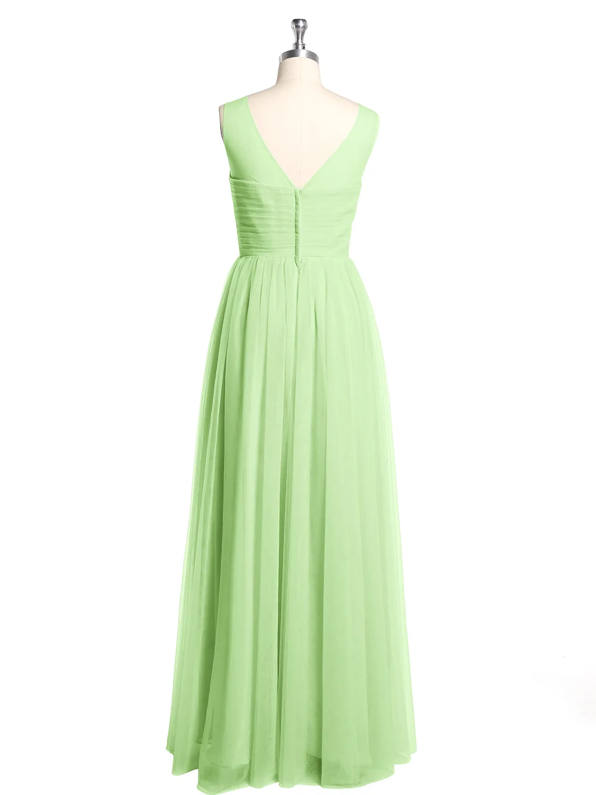 Illusion Neck Cross Tulle Bridesmaid Dresses-Sage