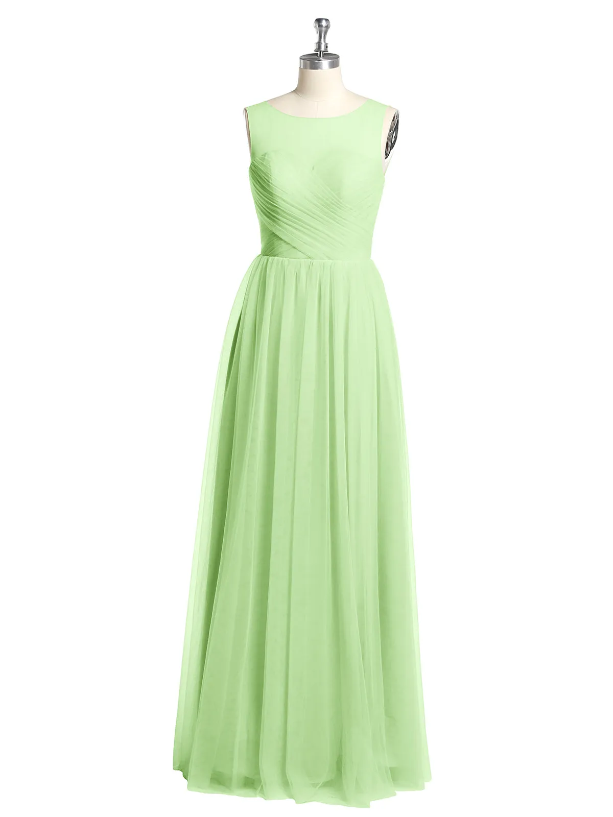 Illusion Neck Cross Tulle Bridesmaid Dresses-Sage