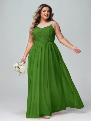 Illusion Neckline Lace and Tulle Maxi Dress-Moss Plus Size