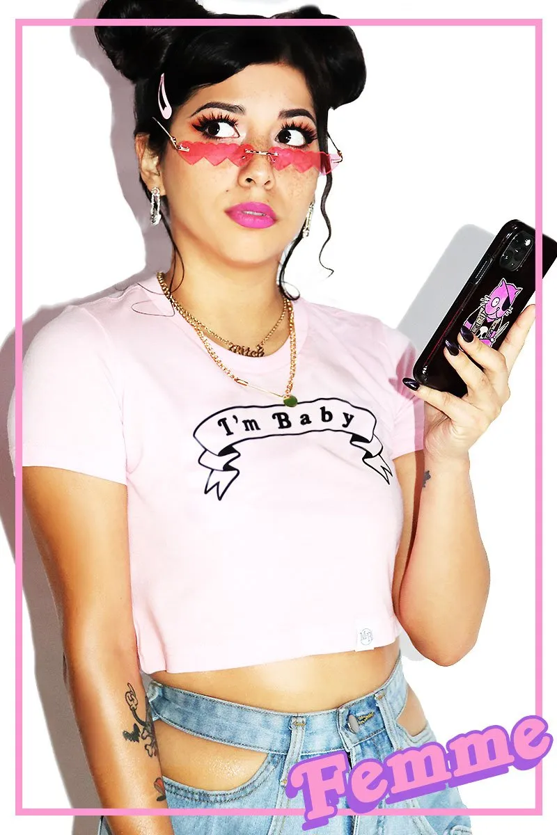 I'm Baby Fitted Crop Tee-Pink