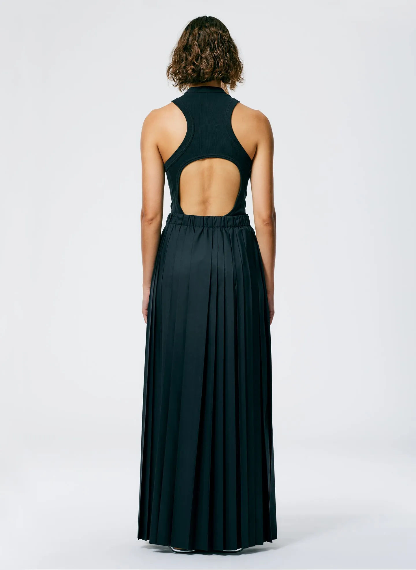Italian Sporty Nylon Pleated Pull On Maxi Skirt