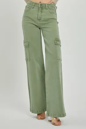 Josey Ray High Rise Wide Leg Cargo Pants in Olive