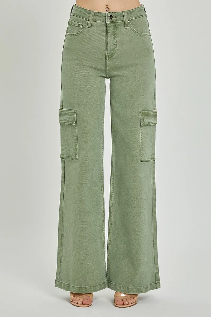 Josey Ray High Rise Wide Leg Cargo Pants in Olive