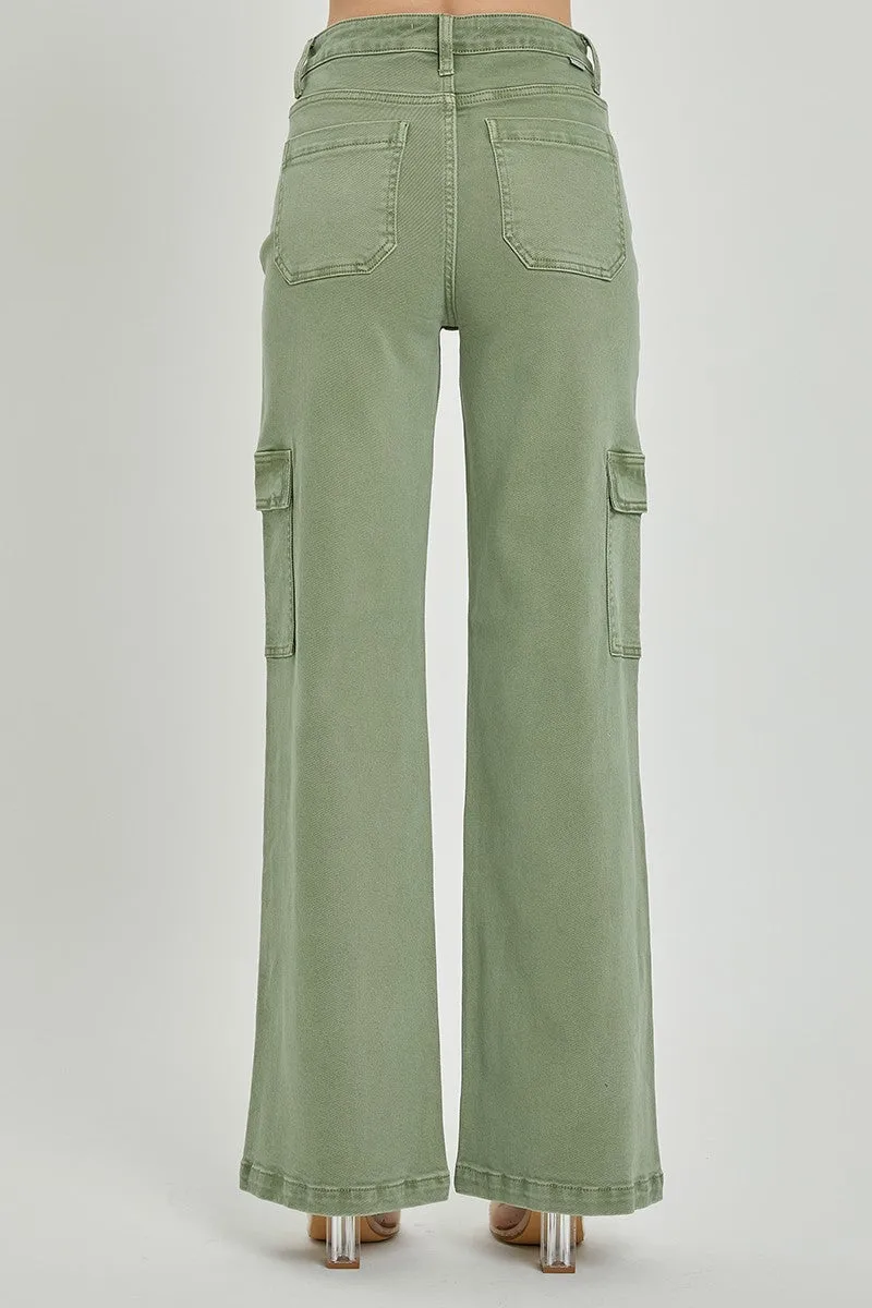 Josey Ray High Rise Wide Leg Cargo Pants in Olive