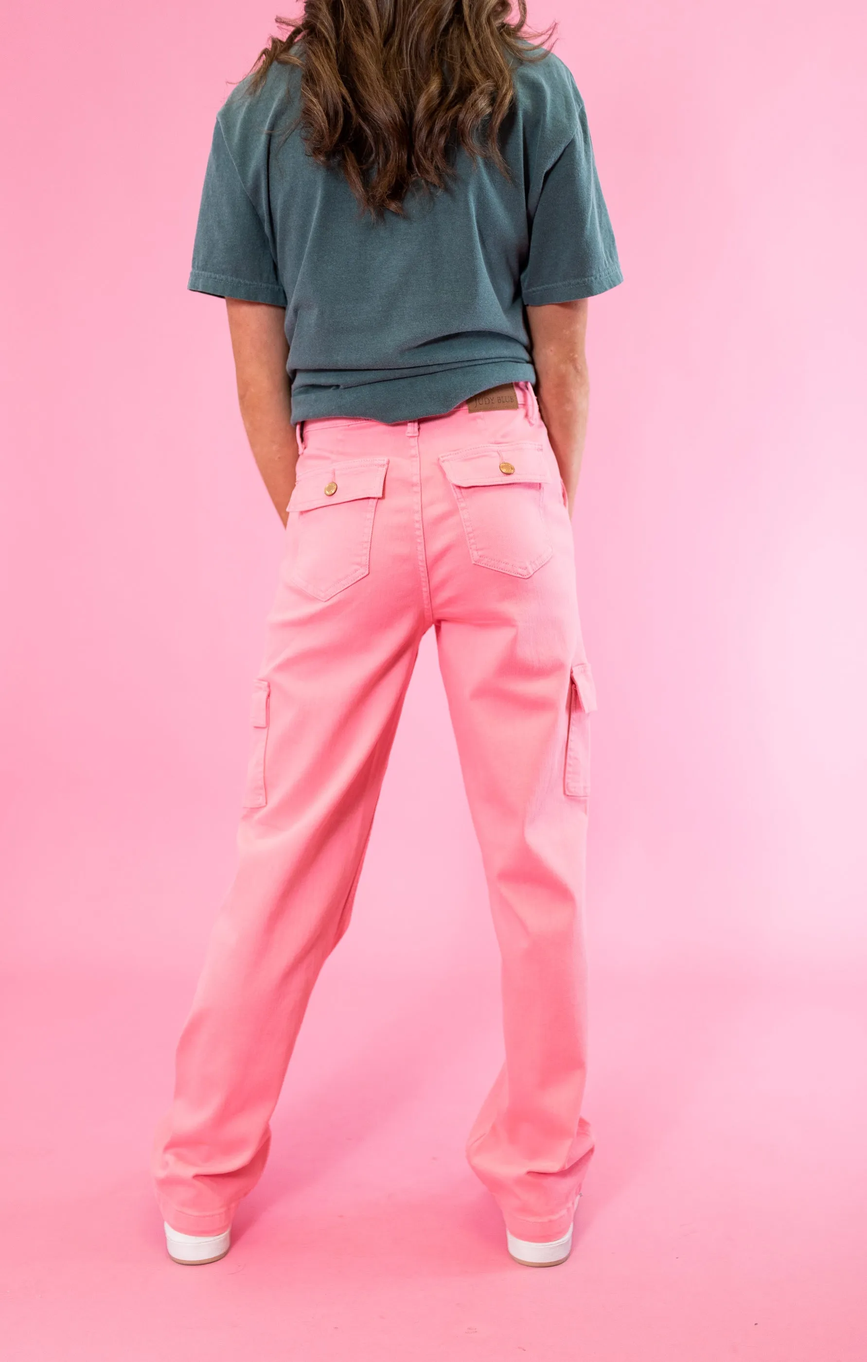 Judy Blue: High Waisted Cargo Straight Jeans - Pink