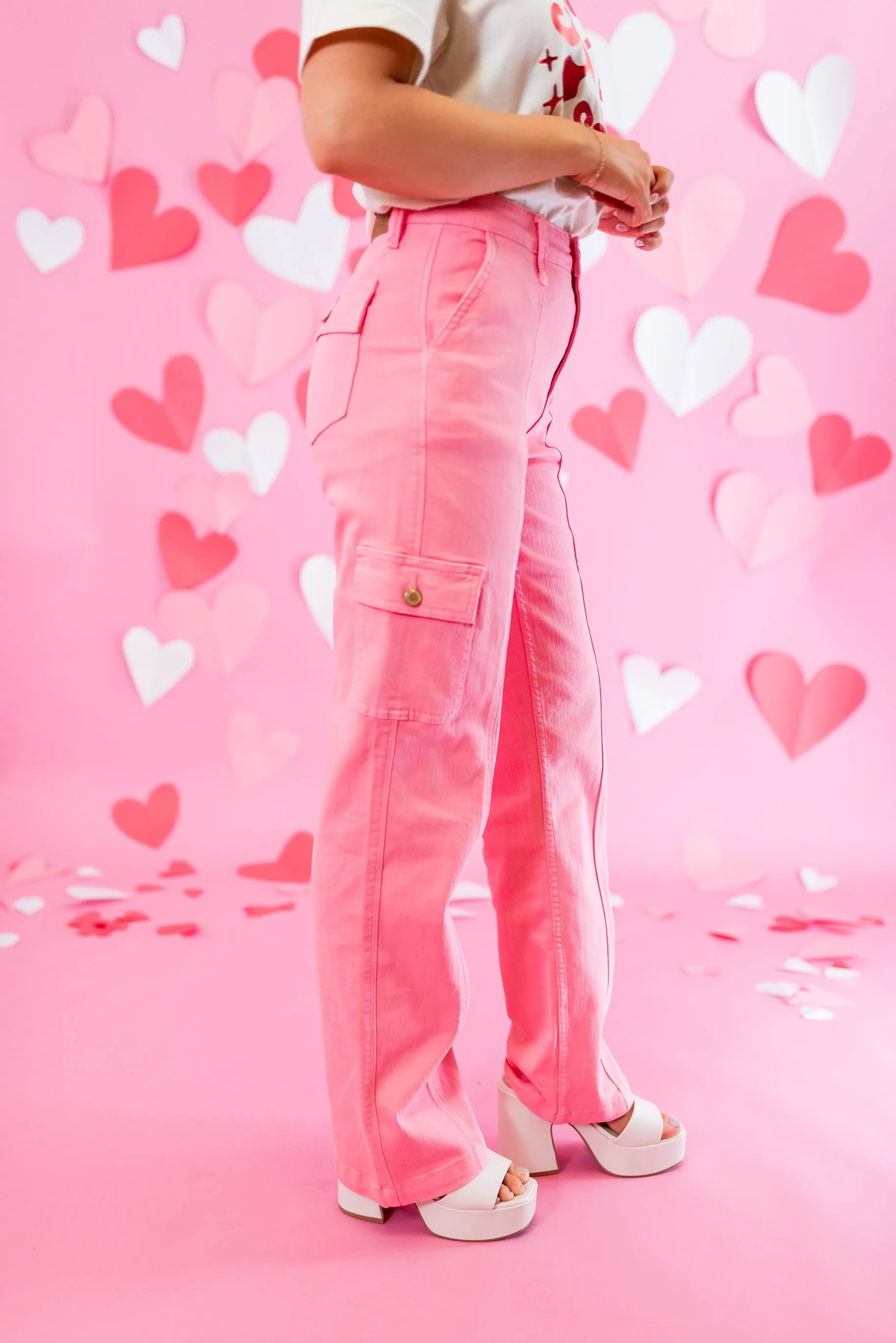Judy Blue: High Waisted Cargo Straight Jeans - Pink