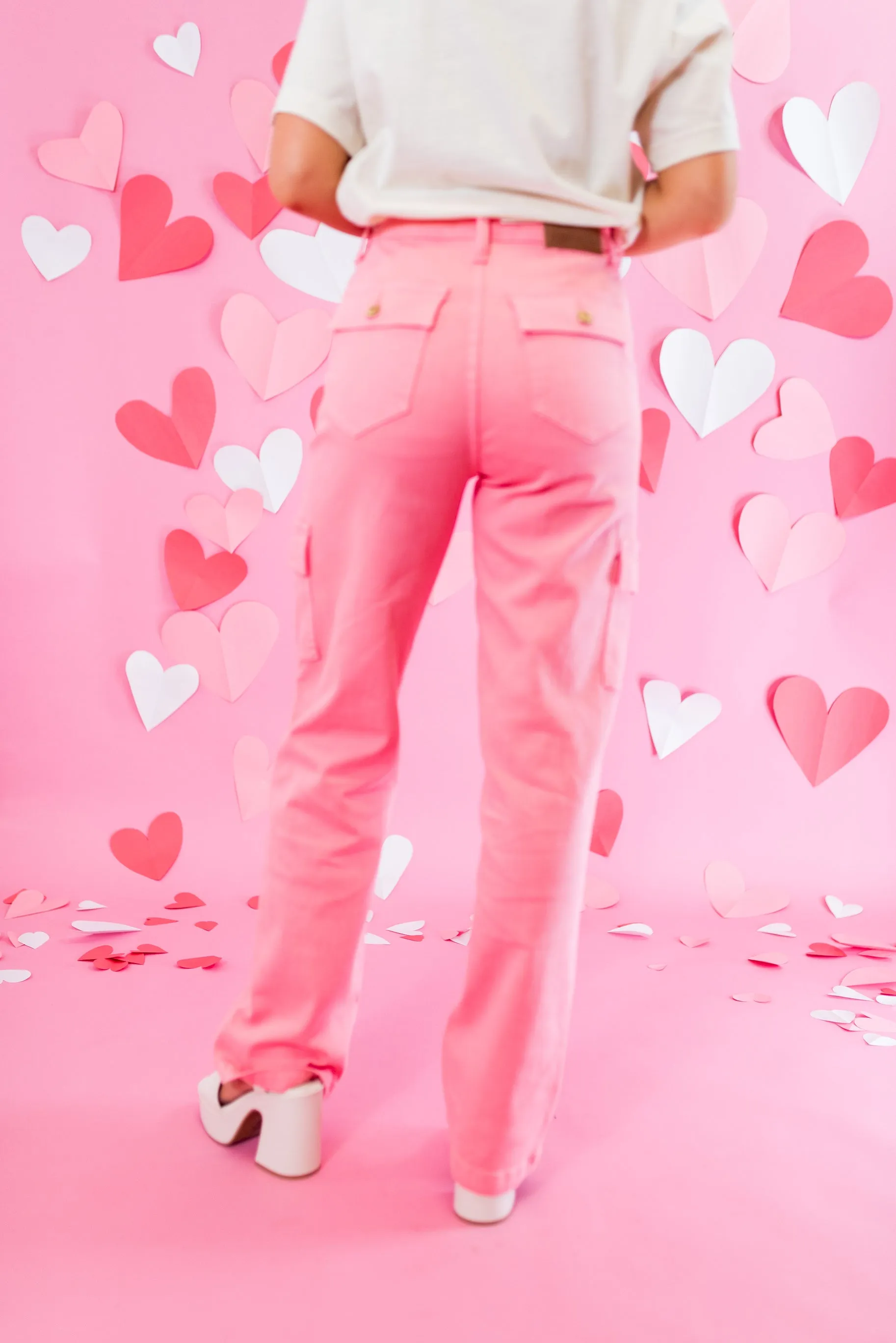 Judy Blue: High Waisted Cargo Straight Jeans - Pink