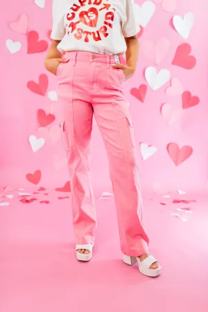Judy Blue: High Waisted Cargo Straight Jeans - Pink