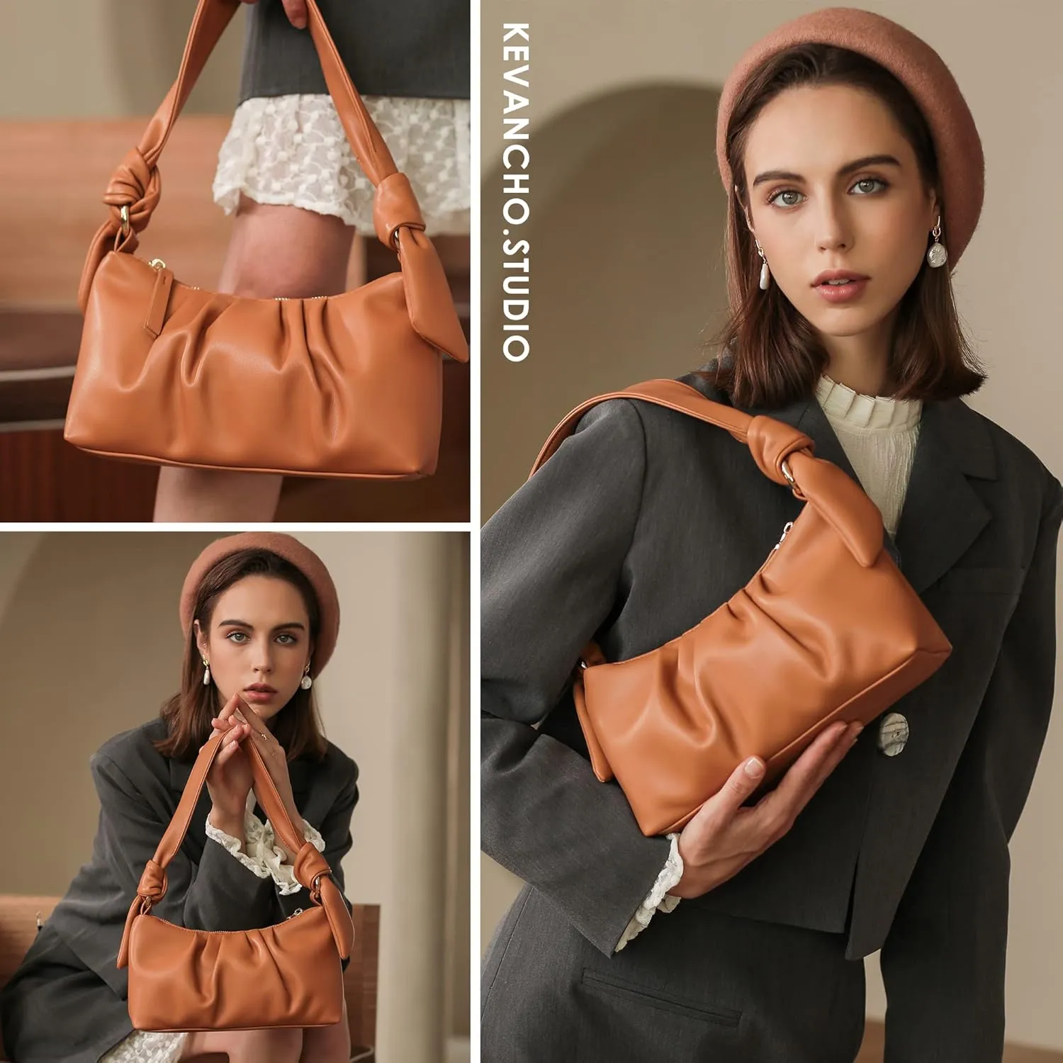 KEVANCHO Leather Shoulder Bag for Women, Women's Fashion Handbags Tote Clutch Bag with Zipper, Gifts for Her