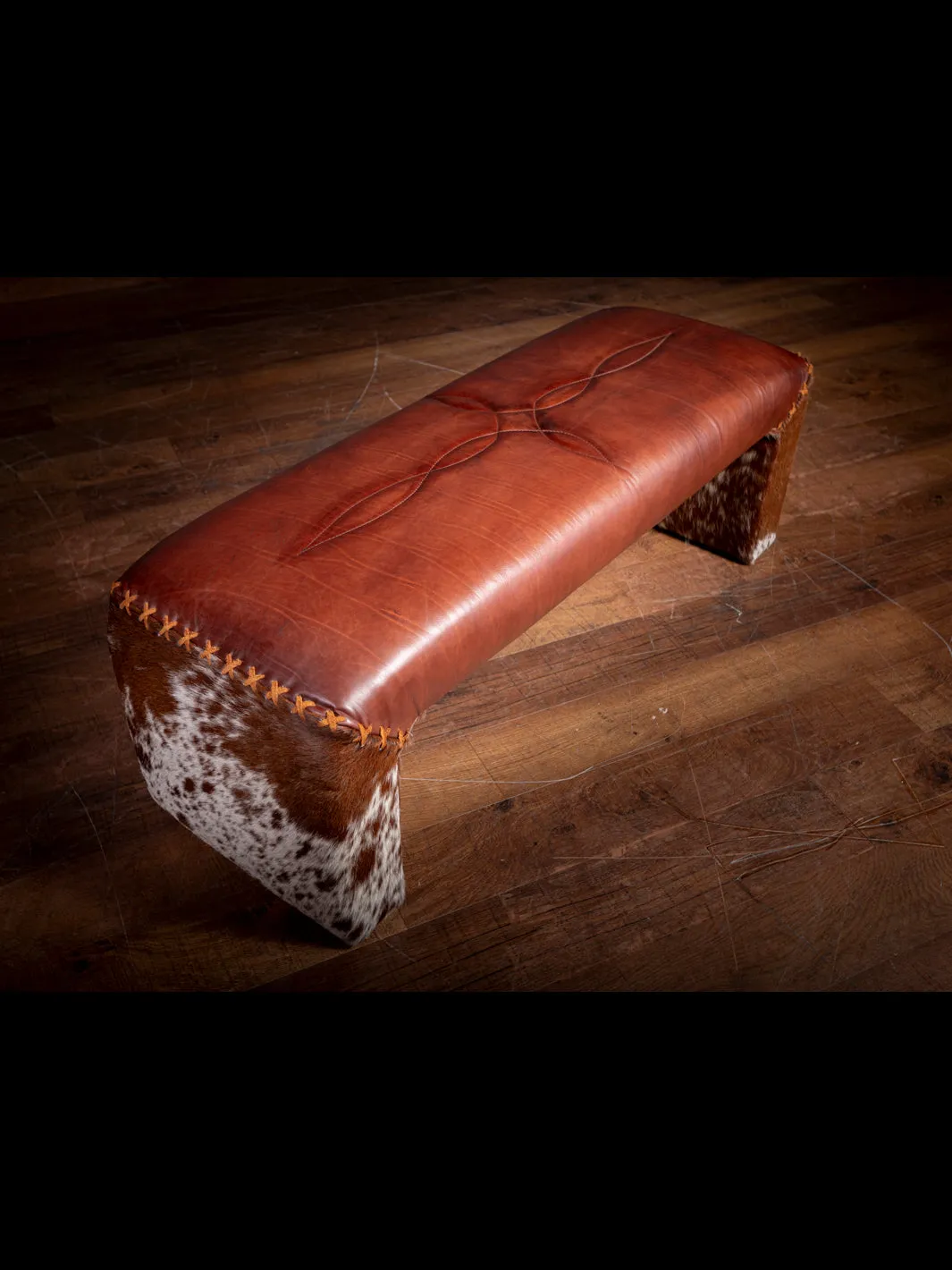 Laced Cowhide Leather Bench
