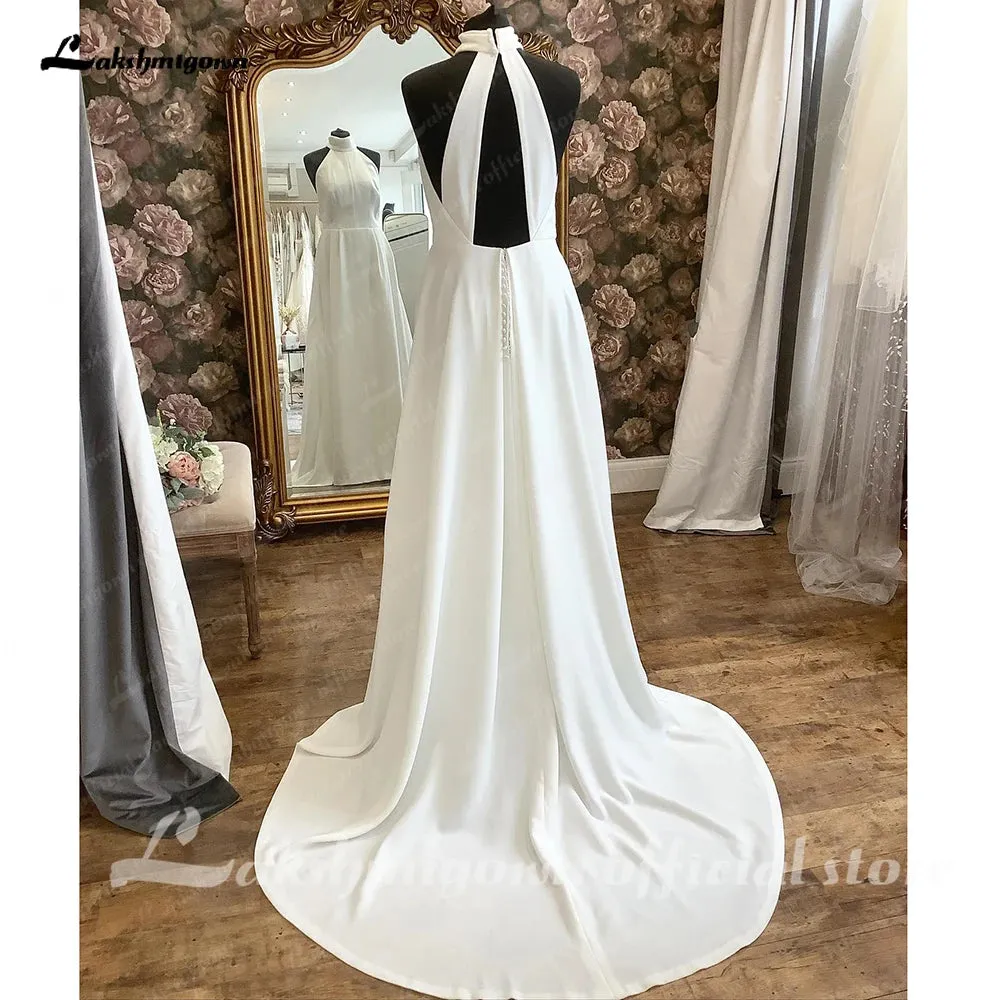 Lakshmigown Chic Halter Neck Wedding Dress for Women 2024 Simple Crepe Bohemian Bridal Gown trouwjurk Robe de mariee