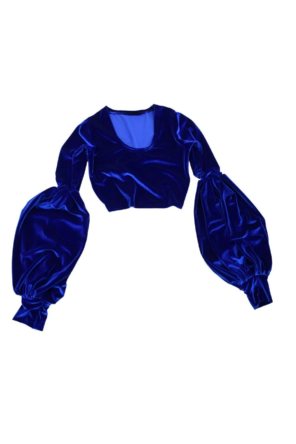 Lantern Sleeve Crop Top in Sapphire Velvet