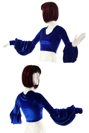 Lantern Sleeve Crop Top in Sapphire Velvet