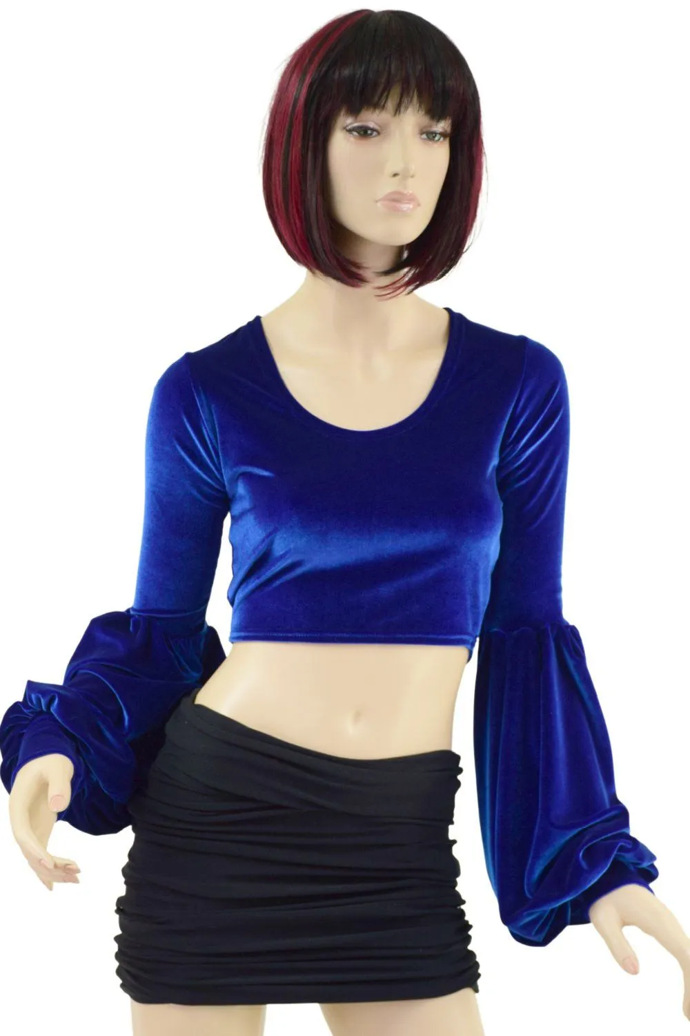 Lantern Sleeve Crop Top in Sapphire Velvet