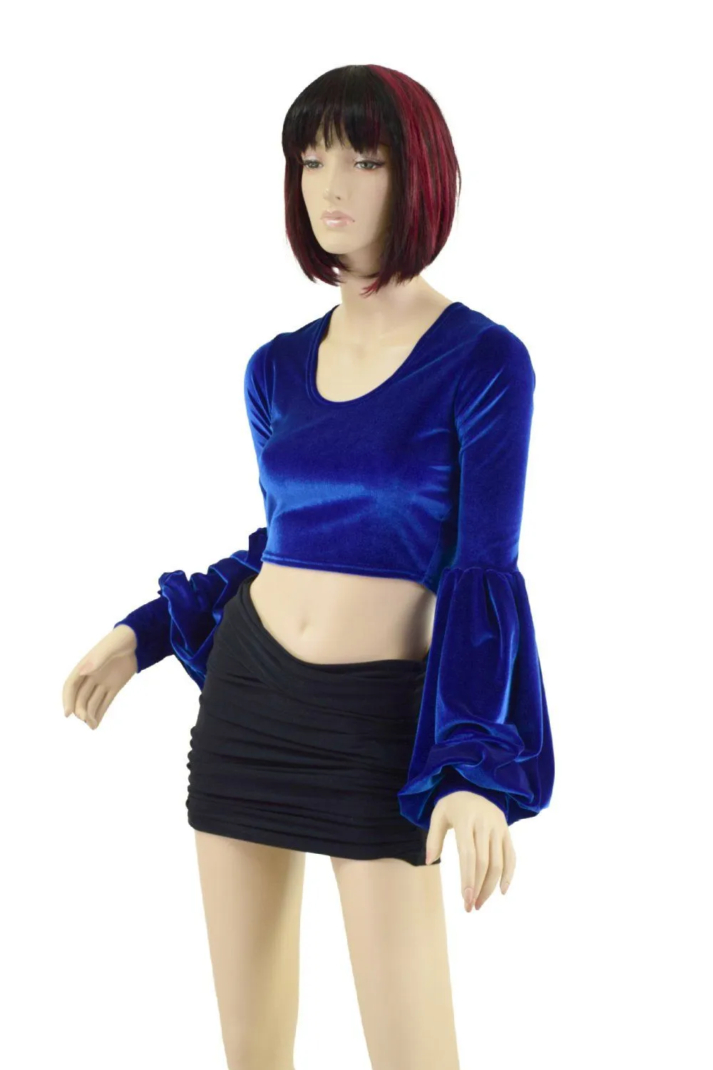 Lantern Sleeve Crop Top in Sapphire Velvet
