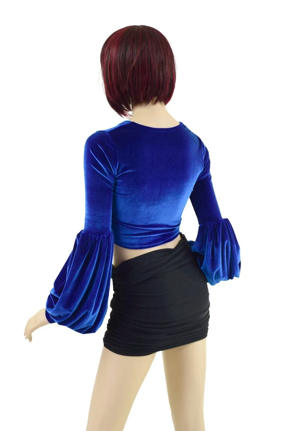 Lantern Sleeve Crop Top in Sapphire Velvet