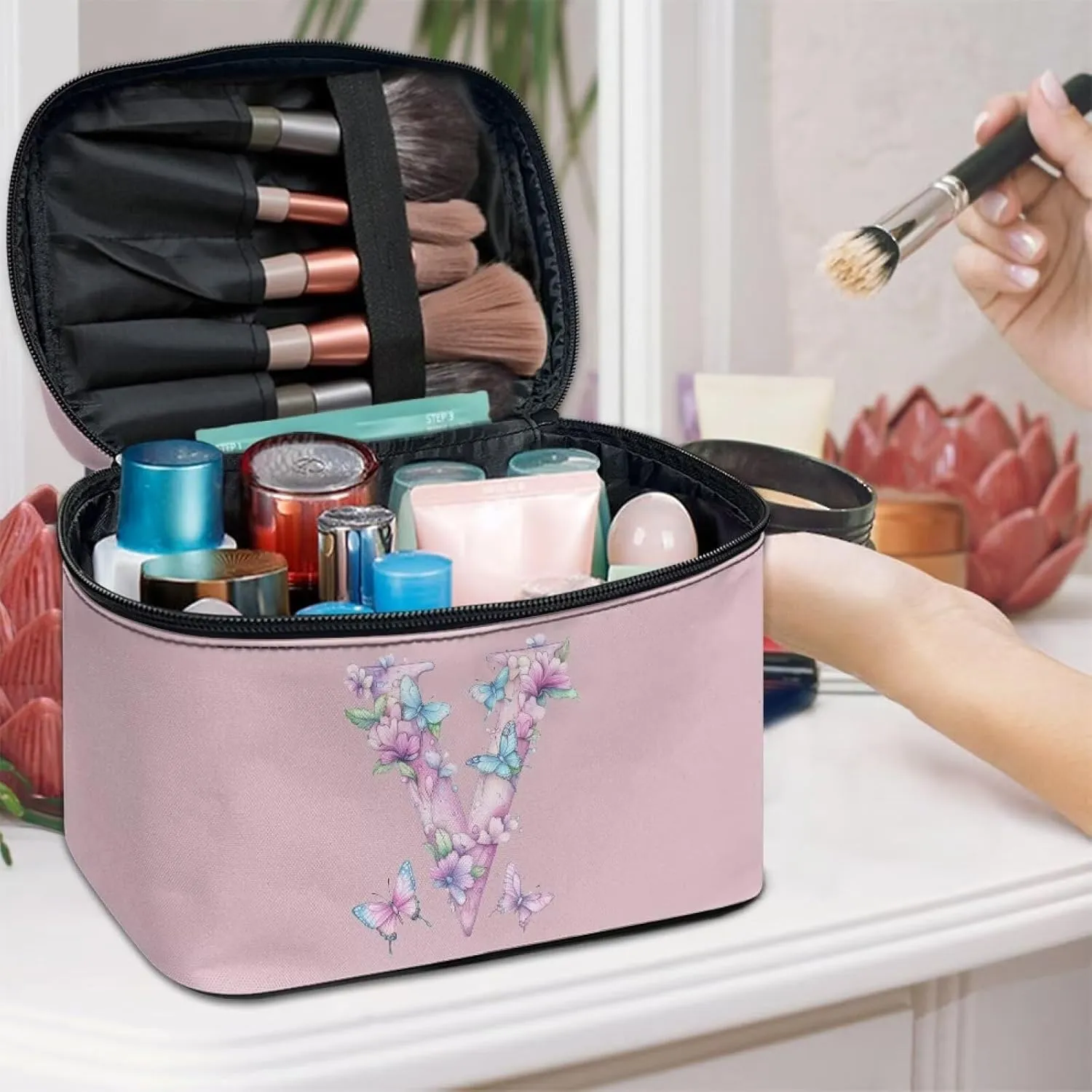 Large Hand Washable Storage Bag Lightweight Big Makeup Bag Convenient Storage Bag for Daily Travel Bridal First Aid Makeup Bag Furniture Daily Use Toiletry Bag Friend Birthday Gift PINK V