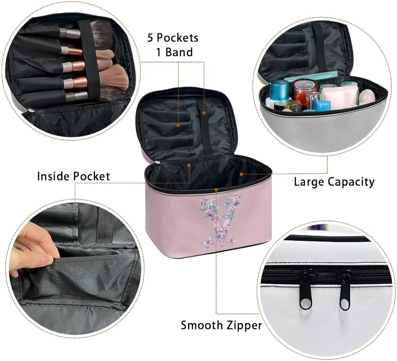 Large Hand Washable Storage Bag Lightweight Big Makeup Bag Convenient Storage Bag for Daily Travel Bridal First Aid Makeup Bag Furniture Daily Use Toiletry Bag Friend Birthday Gift PINK V