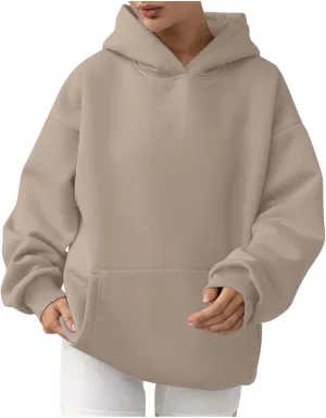 Lastesso Hoodies for Women Fleece Fall Warm Sweatshirts Trendy Solid Loose Pullovers Oversized Comfy Clothes with Pockets