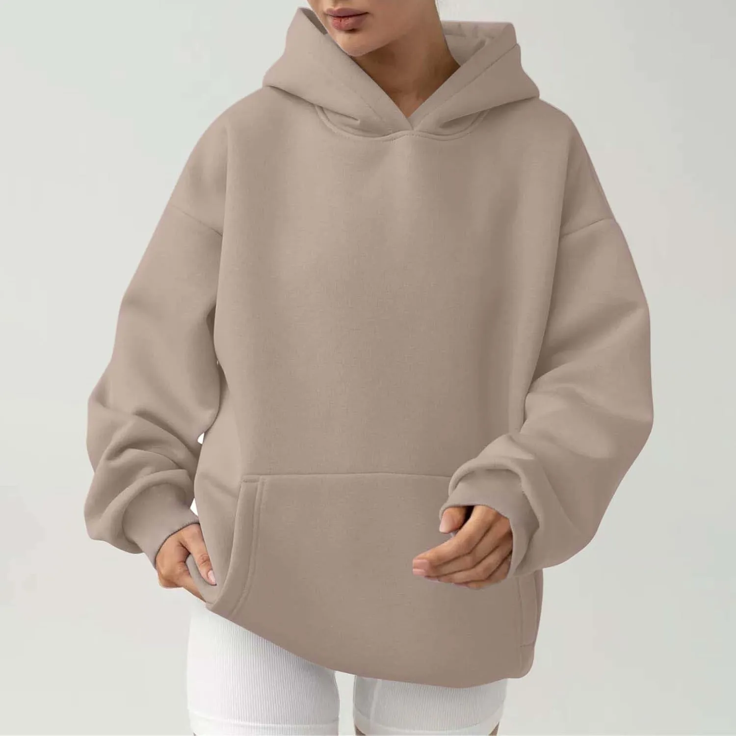 Lastesso Hoodies for Women Fleece Fall Warm Sweatshirts Trendy Solid Loose Pullovers Oversized Comfy Clothes with Pockets