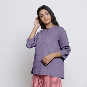 Lavender Comfort Fit A-Line Half Placket Linen Top