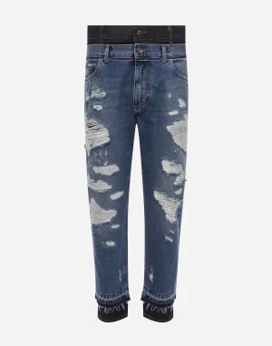 Layered Distressed Jeans