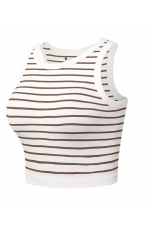 Let's Play Cornhole Coffee Stripe Crop Tank