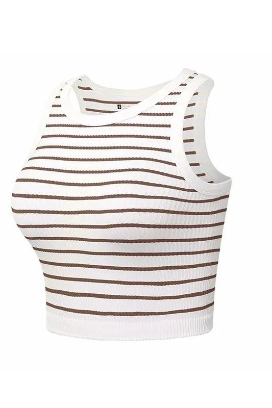 Let's Play Cornhole Coffee Stripe Crop Tank