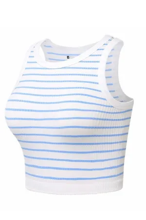 Let's Play Cornhole Light Blue Stripe Crop Tank