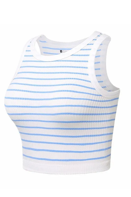 Let's Play Cornhole Light Blue Stripe Crop Tank