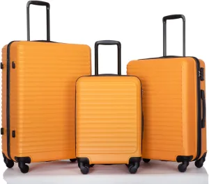 Lightweight 3-Piece Luggage Set for Effortless Travel, Durable ABS Construction, Stylish Orange Design, Includes Spinner Wheels and Storage Hooks