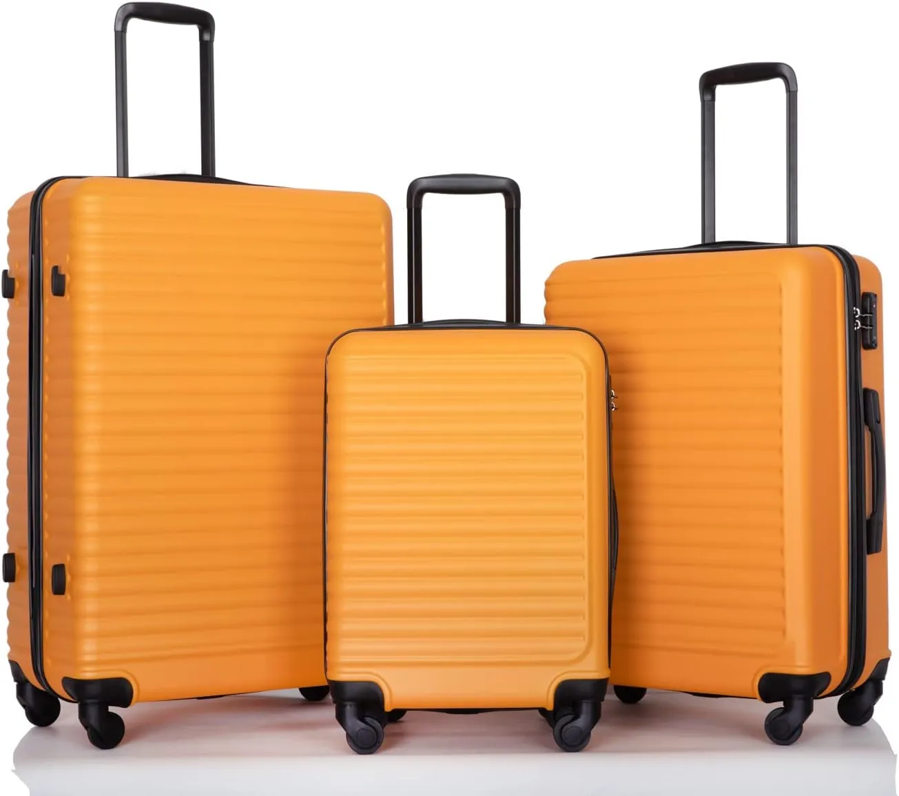 Lightweight 3-Piece Luggage Set for Effortless Travel, Durable ABS Construction, Stylish Orange Design, Includes Spinner Wheels and Storage Hooks