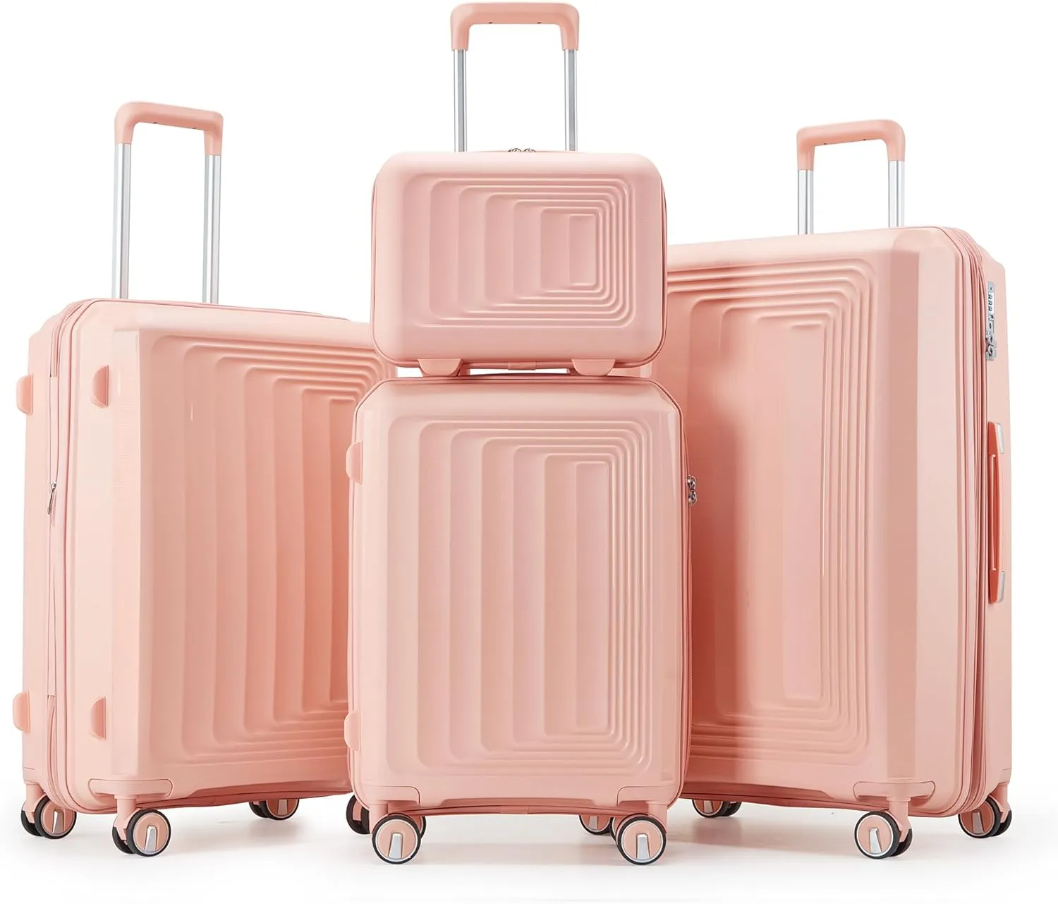 Lightweight 4 Piece Luggage Set for Effortless Travel, Expandable and Durable with Spinner Wheels, Stylish Pink Color