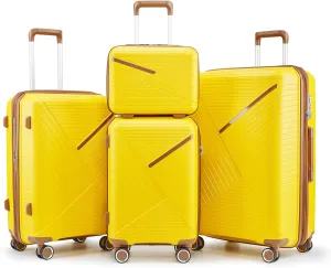 Lightweight 4-Piece Luggage Set for Effortless Travel, Expandable Design with Mute Spinner Wheels, Durable Polypropylene, Yellow