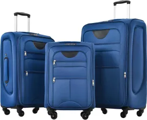 Lightweight Expandable 3-Piece Luggage Set for Effortless Travel, Stylish Softshell Design, for Adventure Seekers, Blue