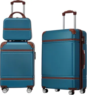 Lightweight Hardshell Luggage Set for Effortless Travel, 3-Piece with Spinner Wheels and Cosmetic Case, Blue