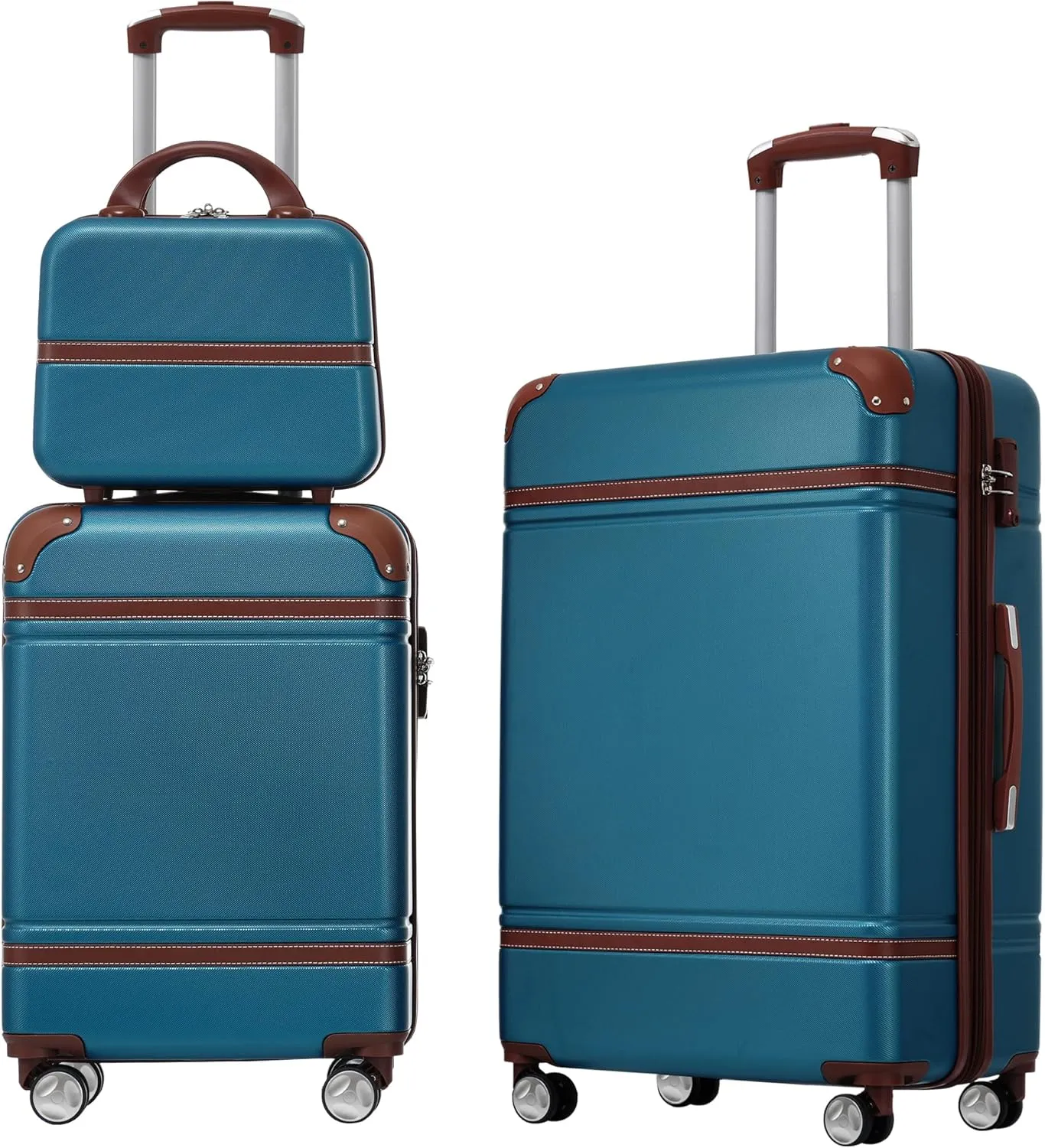 Lightweight Hardshell Luggage Set for Effortless Travel, 3-Piece with Spinner Wheels and Cosmetic Case, Blue