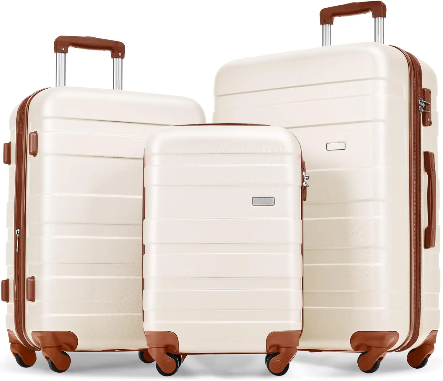 Lightweight Hardshell Luggage Set for Effortless Travel, Durable ABS Construction with Expandable Spinner Wheels, 20'', 24'', 28'' Sizes in Elegant Ivory