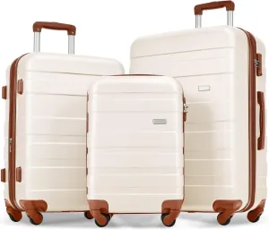 Lightweight Hardshell Luggage Set for Effortless Travel, Durable ABS Construction with Expandable Spinner Wheels, 20'', 24'', 28'' Sizes in Elegant Ivory