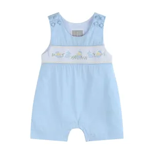 Lil Cactus - Light Blue Easter Smocked Shortalls: 12-18M