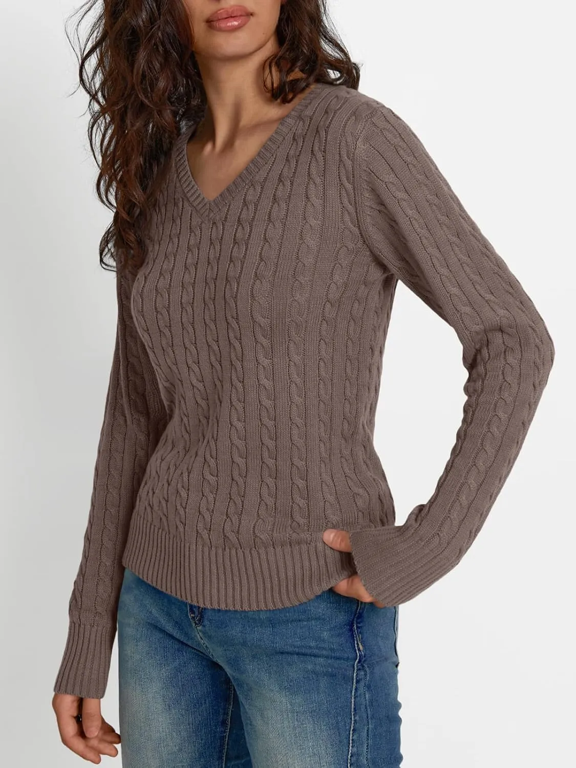LILLUSORY Women's Cable Knit V Neck Lightweight Soft Pullover Sweaters