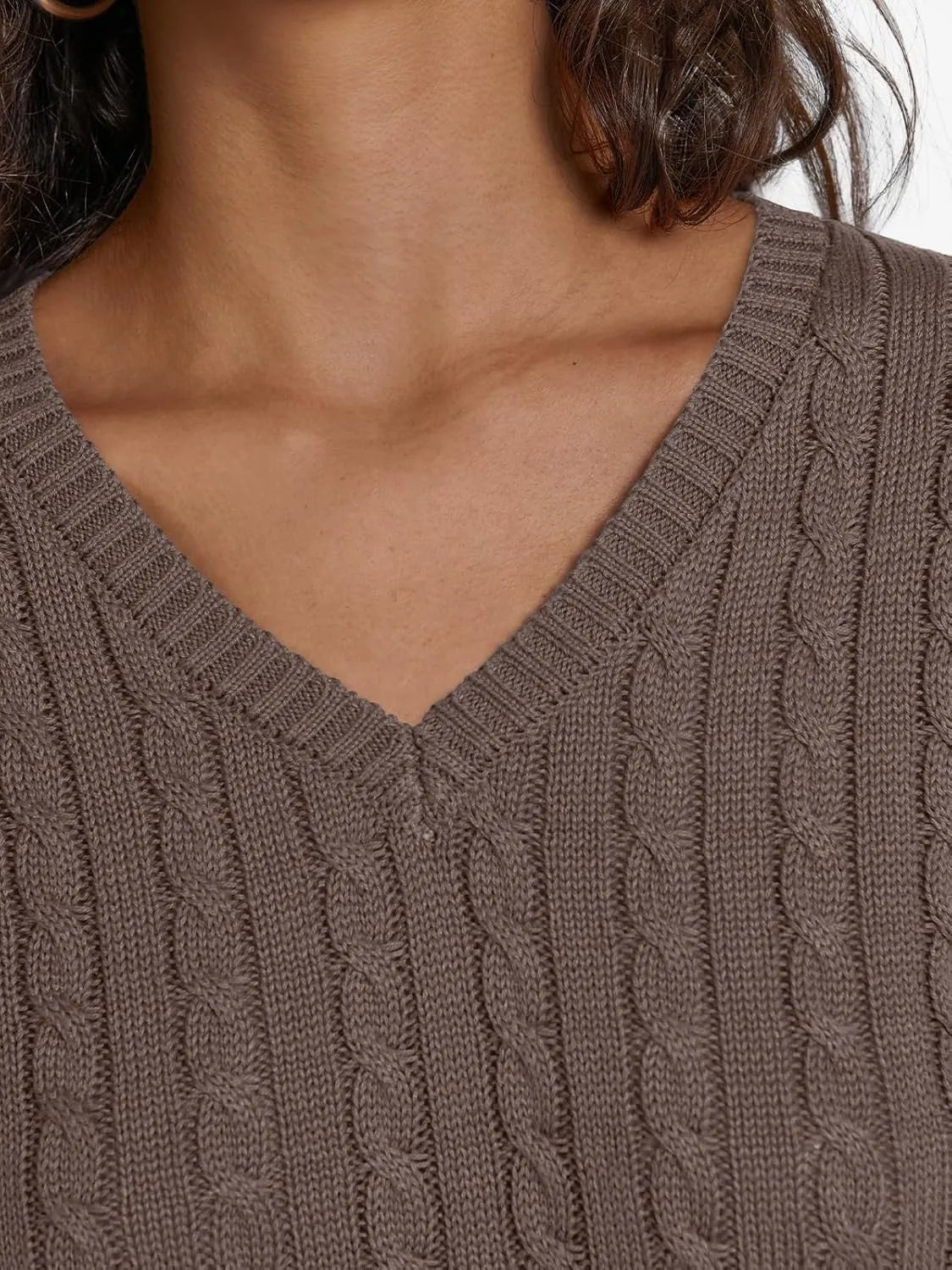 LILLUSORY Women's Cable Knit V Neck Lightweight Soft Pullover Sweaters
