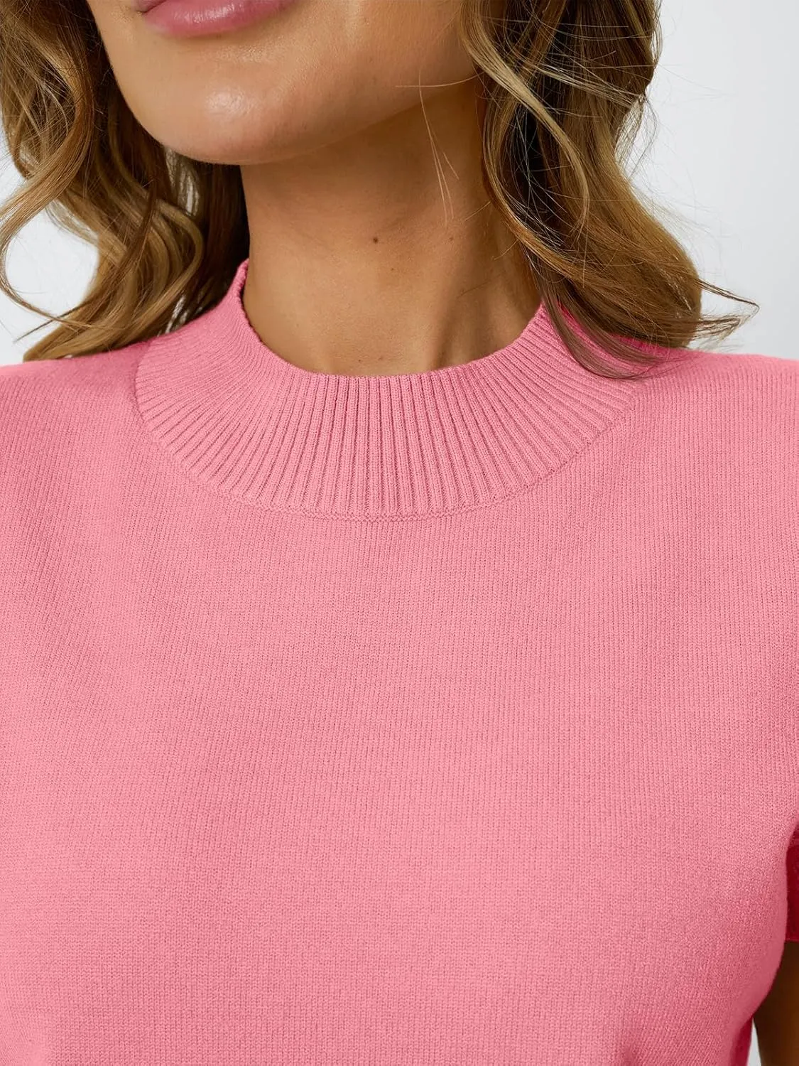 LILLUSORY Womens Ruffled Short Sleeve Sweater Round Neck Knitted Soft Lightweight Pullovers Tops