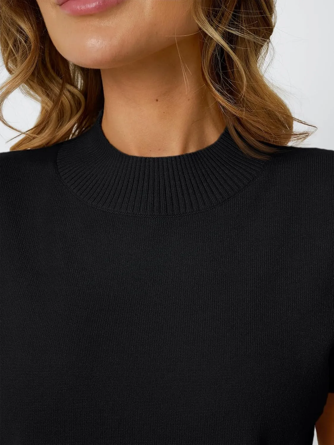 LILLUSORY Womens Ruffled Short Sleeve Sweater Round Neck Knitted Soft Lightweight Pullovers Tops