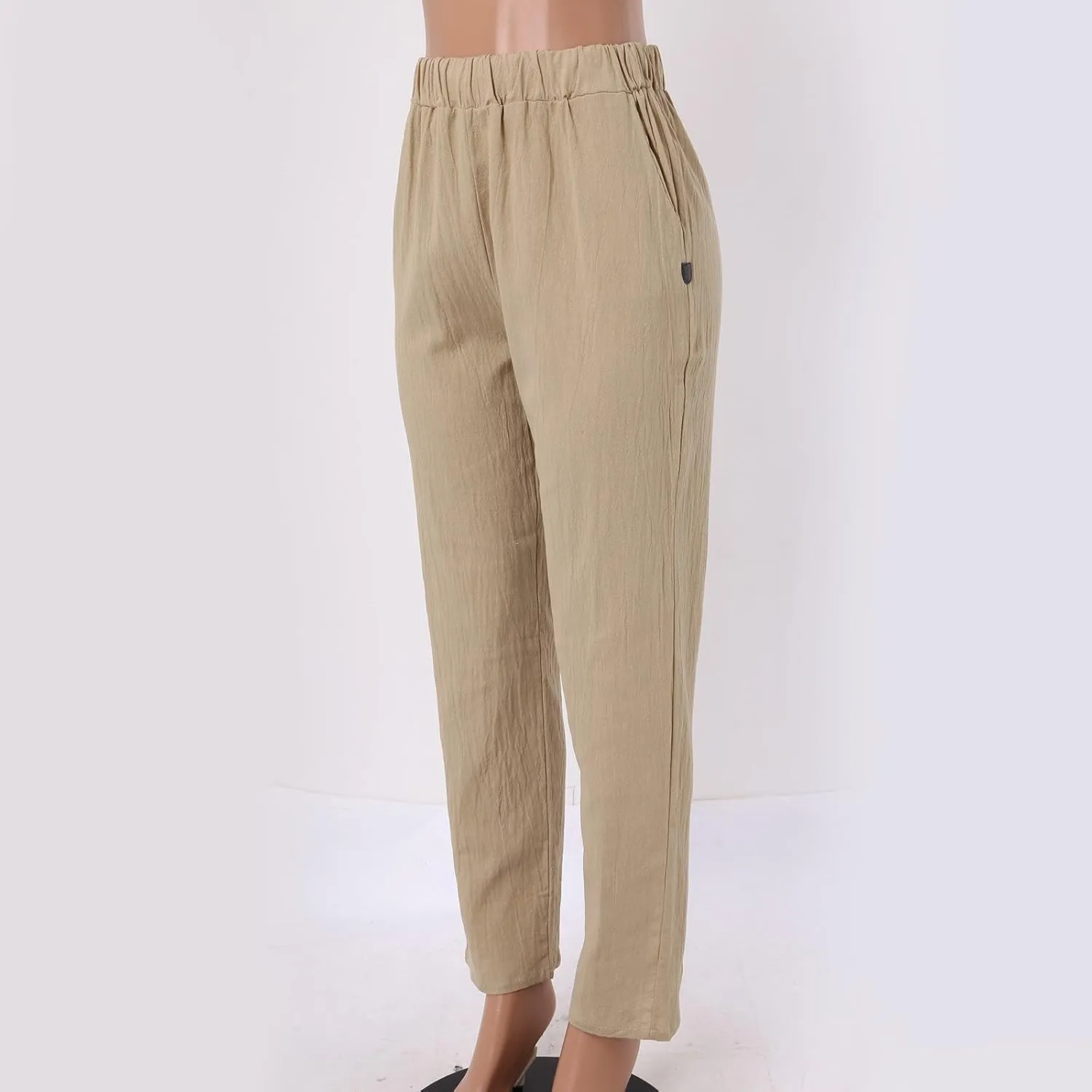 Linen Pants for Women 2025 Pants Stripe Print Side Trendy Pants Baggy Elastic Waist Straight Leg Comfy Beach Trousers