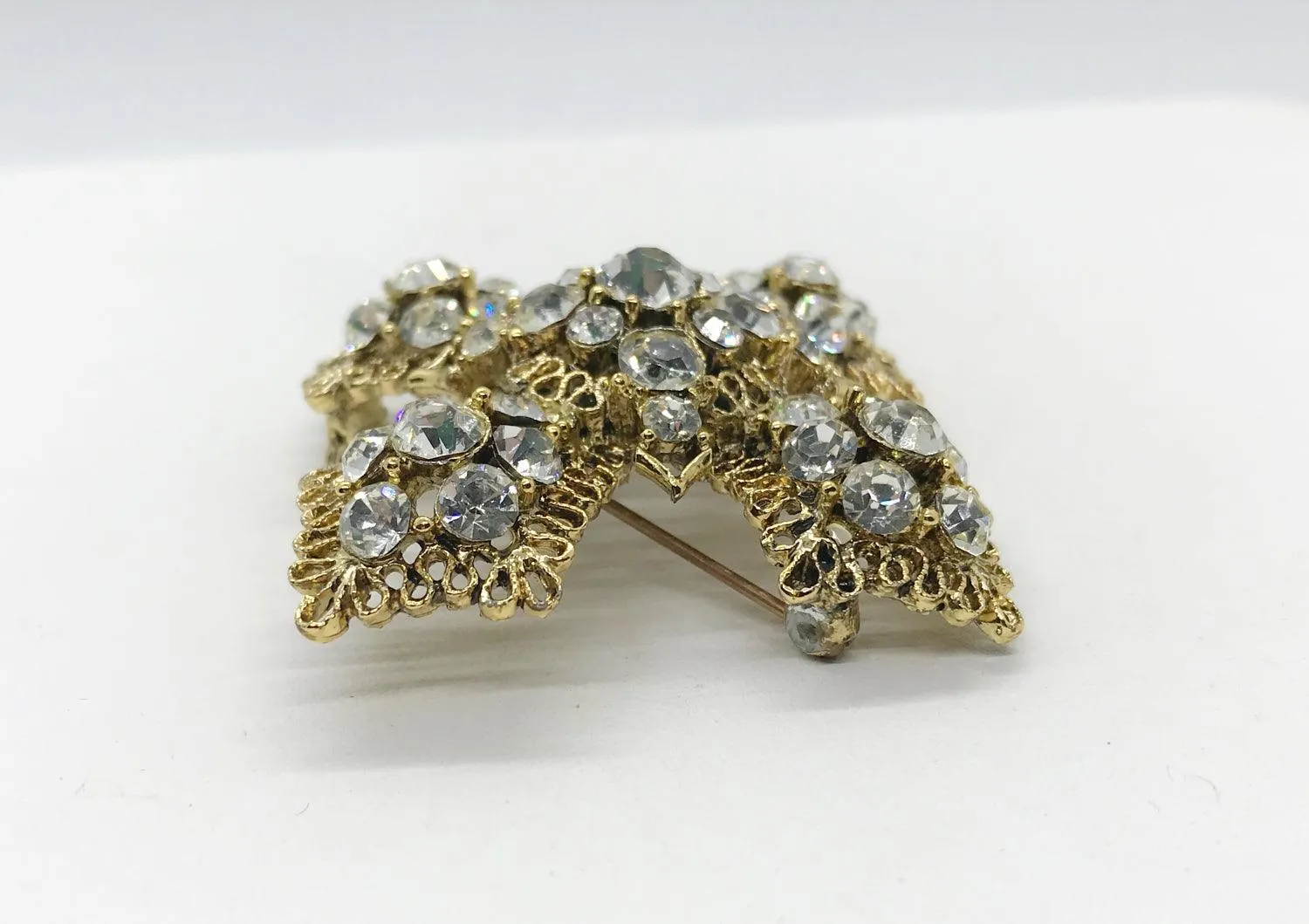 Lisner Vintage White Rhinestone Cross Brooch