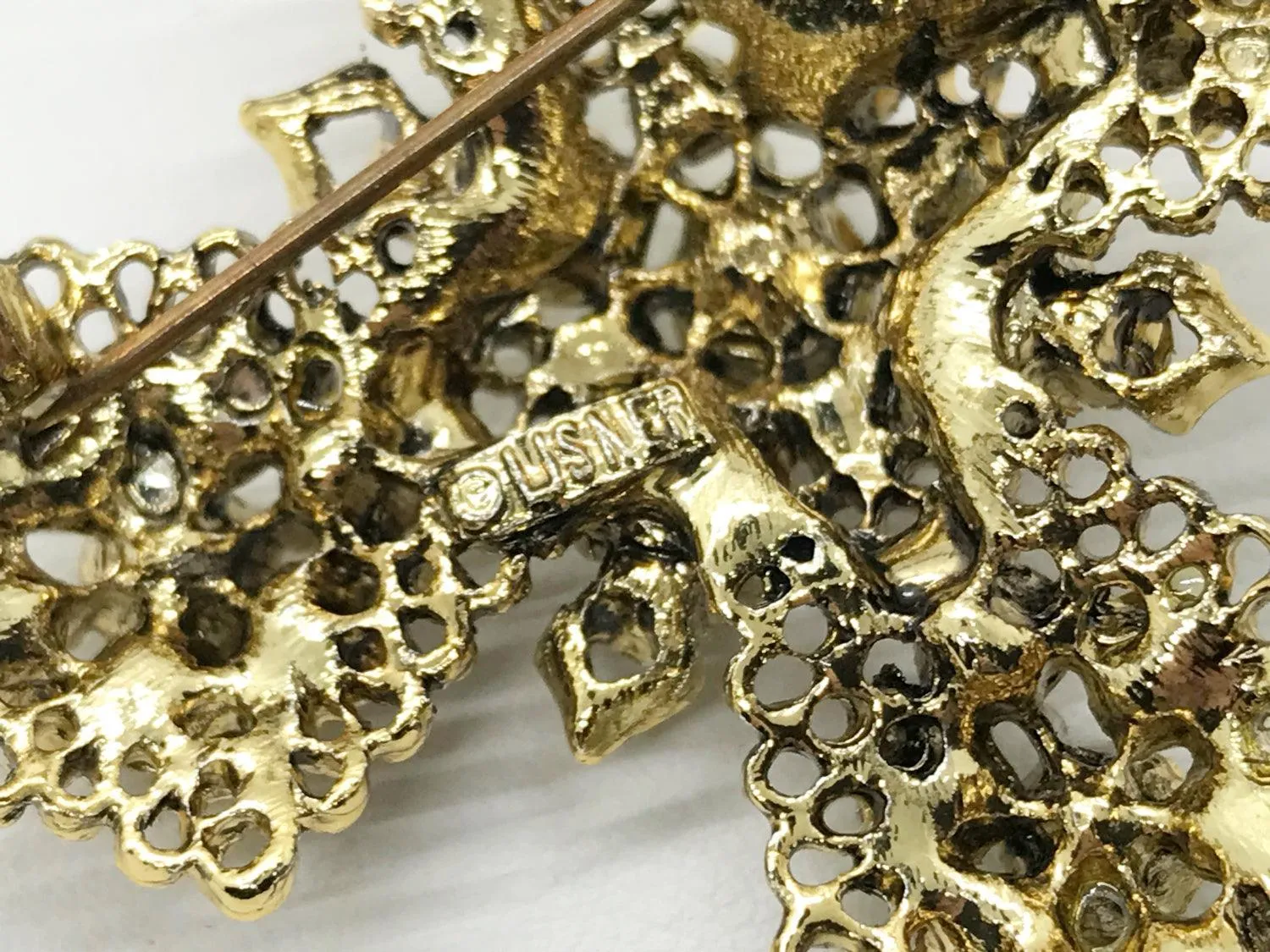 Lisner Vintage White Rhinestone Cross Brooch