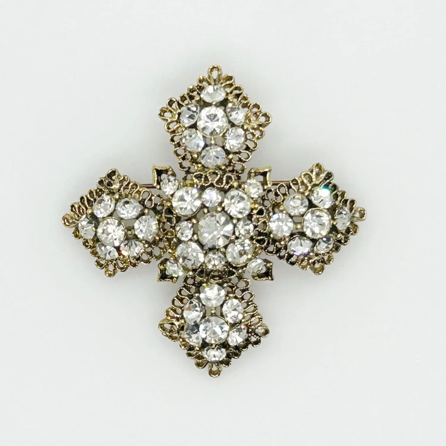 Lisner Vintage White Rhinestone Cross Brooch